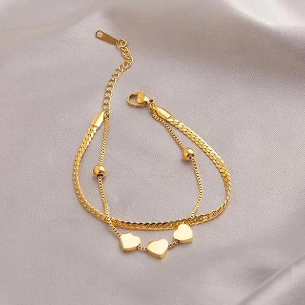 Elegant Gold Plated Double Layer Bracelet for Women & Girls